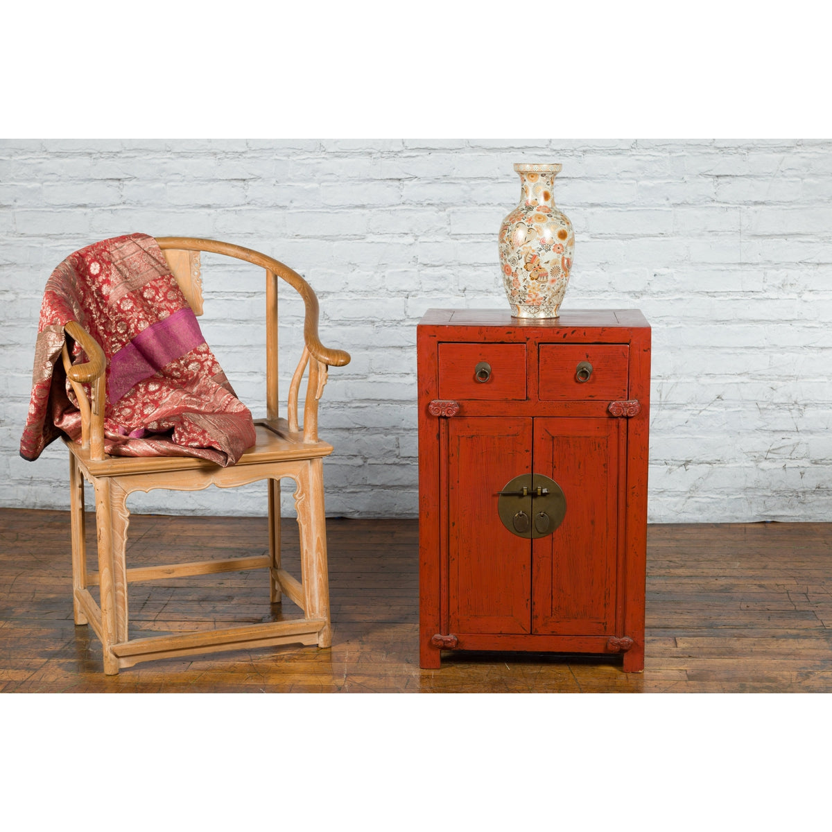 19th Century Qing Dynasty Red Lacquer Small Cabinet with Doors and Drawers-2. Asian & Chinese Furniture, Art, Antiques, Vintage Home Décor for sale at FEA Home
