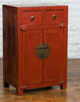 19th Century Qing Dynasty Red Lacquer Small Cabinet with Doors and Drawers-3. Asian & Chinese Furniture, Art, Antiques, Vintage Home Décor for sale at FEA Home