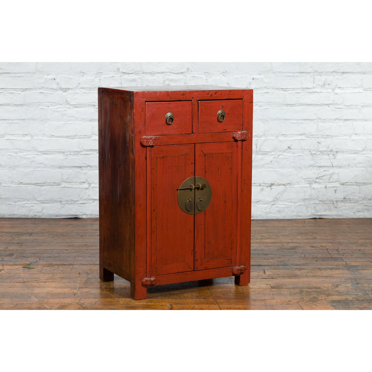 19th Century Qing Dynasty Red Lacquer Small Cabinet with Doors and Drawers-11. Asian & Chinese Furniture, Art, Antiques, Vintage Home Décor for sale at FEA Home