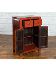 19th Century Qing Dynasty Red Lacquer Small Cabinet with Doors and Drawers-12. Asian & Chinese Furniture, Art, Antiques, Vintage Home Décor for sale at FEA Home