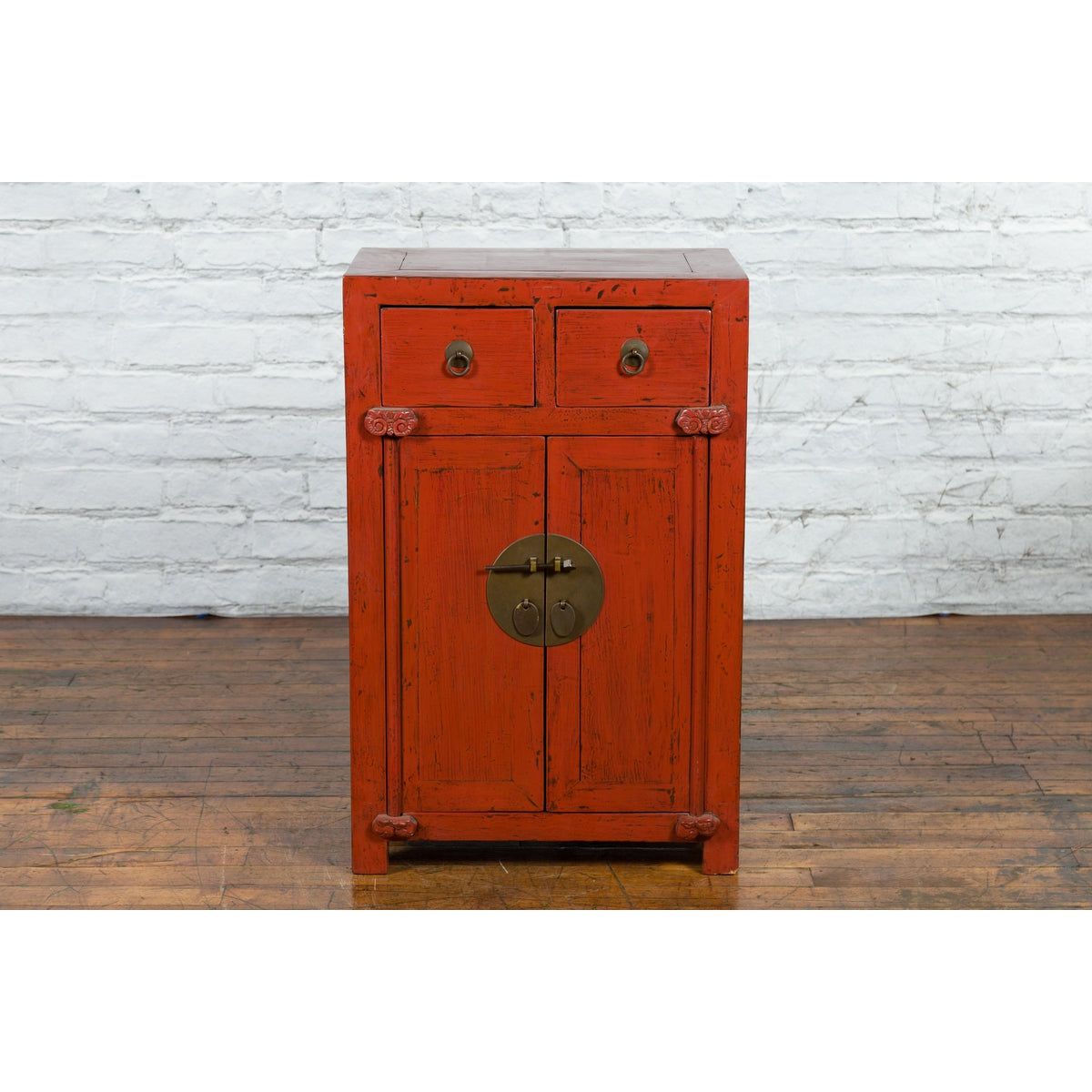 19th Century Qing Dynasty Red Lacquer Small Cabinet with Doors and Drawers-4. Asian & Chinese Furniture, Art, Antiques, Vintage Home Décor for sale at FEA Home