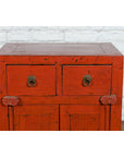 19th Century Qing Dynasty Red Lacquer Small Cabinet with Doors and Drawers-5. Asian & Chinese Furniture, Art, Antiques, Vintage Home Décor for sale at FEA Home
