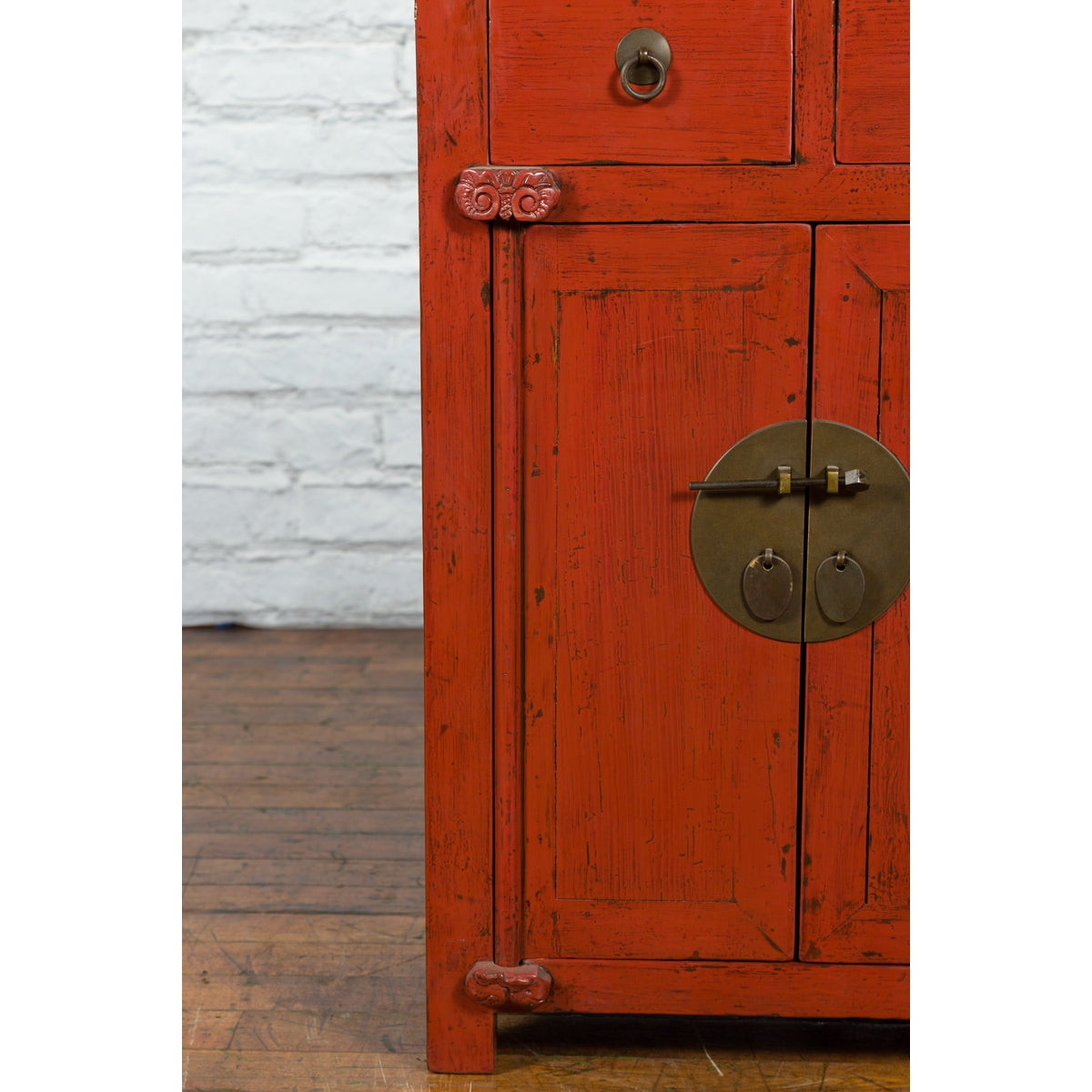 19th Century Qing Dynasty Red Lacquer Small Cabinet with Doors and Drawers-8. Asian & Chinese Furniture, Art, Antiques, Vintage Home Décor for sale at FEA Home