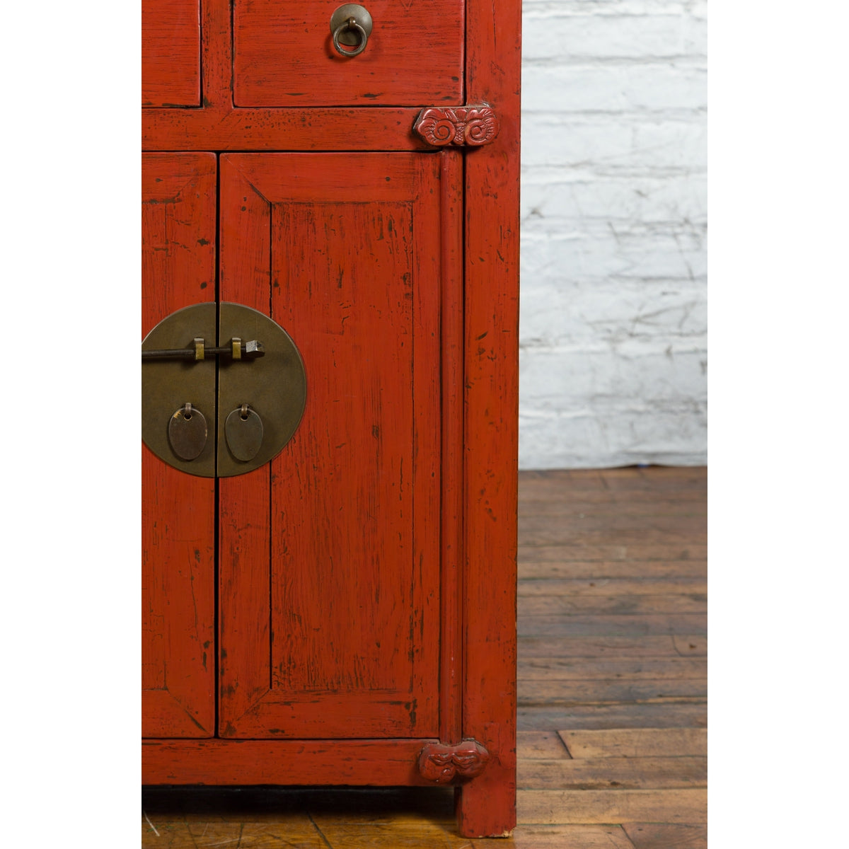 19th Century Qing Dynasty Red Lacquer Small Cabinet with Doors and Drawers-9. Asian & Chinese Furniture, Art, Antiques, Vintage Home Décor for sale at FEA Home