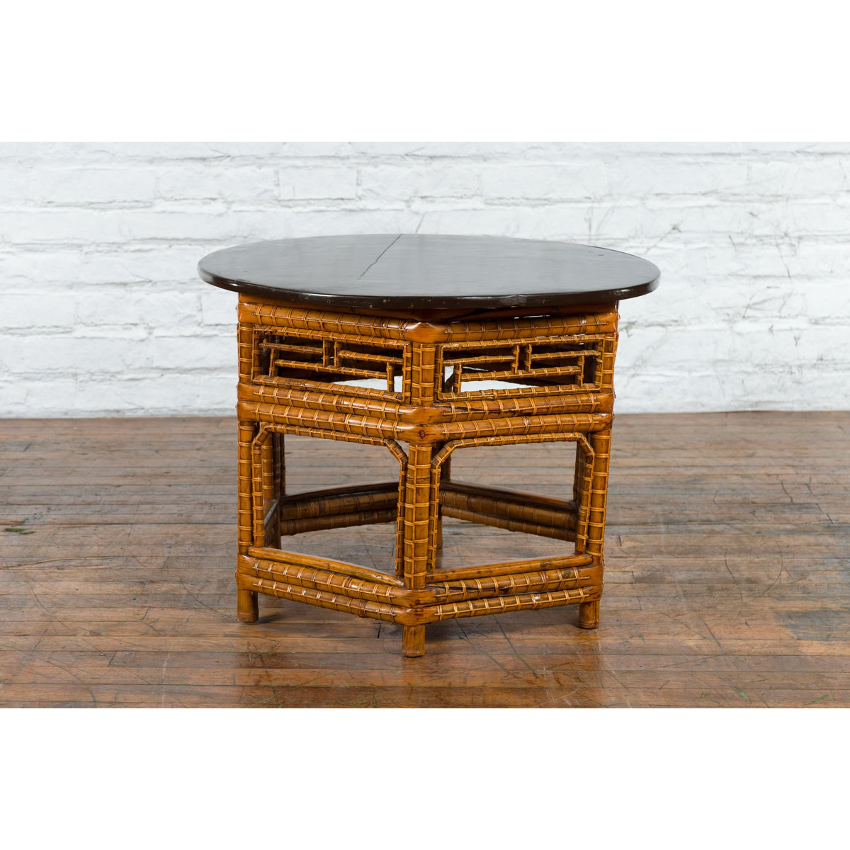 Chinese Qing Dynasty 19th Century Elm and Bamboo Coffee Table with Fretwork-10. Asian & Chinese Furniture, Art, Antiques, Vintage Home Décor for sale at FEA Home