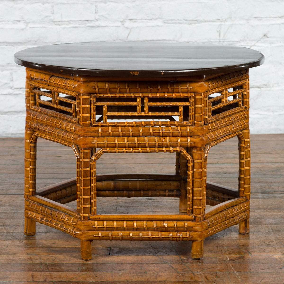 Chinese Qing Dynasty 19th Century Elm and Bamboo Coffee Table with Fretwork-4. Asian & Chinese Furniture, Art, Antiques, Vintage Home Décor for sale at FEA Home