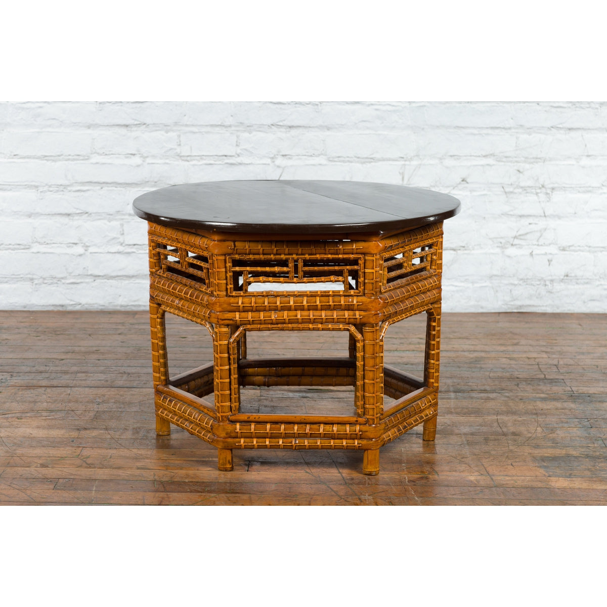 Chinese Qing Dynasty 19th Century Elm and Bamboo Coffee Table with Fretwork-11. Asian & Chinese Furniture, Art, Antiques, Vintage Home Décor for sale at FEA Home