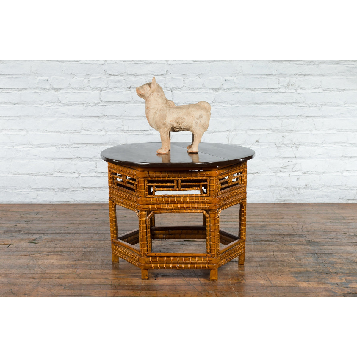 Chinese Qing Dynasty 19th Century Elm and Bamboo Coffee Table with Fretwork-12. Asian & Chinese Furniture, Art, Antiques, Vintage Home Décor for sale at FEA Home