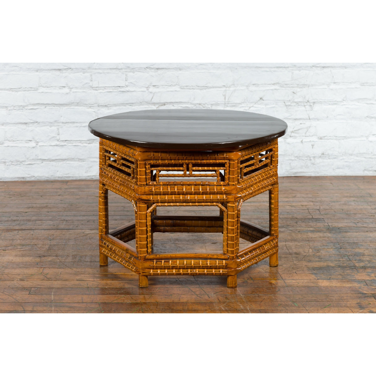 Chinese Qing Dynasty 19th Century Elm and Bamboo Coffee Table with Fretwork-3. Asian & Chinese Furniture, Art, Antiques, Vintage Home Décor for sale at FEA Home