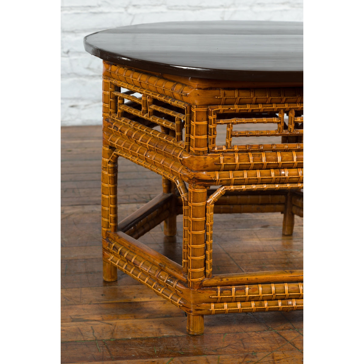 Chinese Qing Dynasty 19th Century Elm and Bamboo Coffee Table with Fretwork-5. Asian & Chinese Furniture, Art, Antiques, Vintage Home Décor for sale at FEA Home