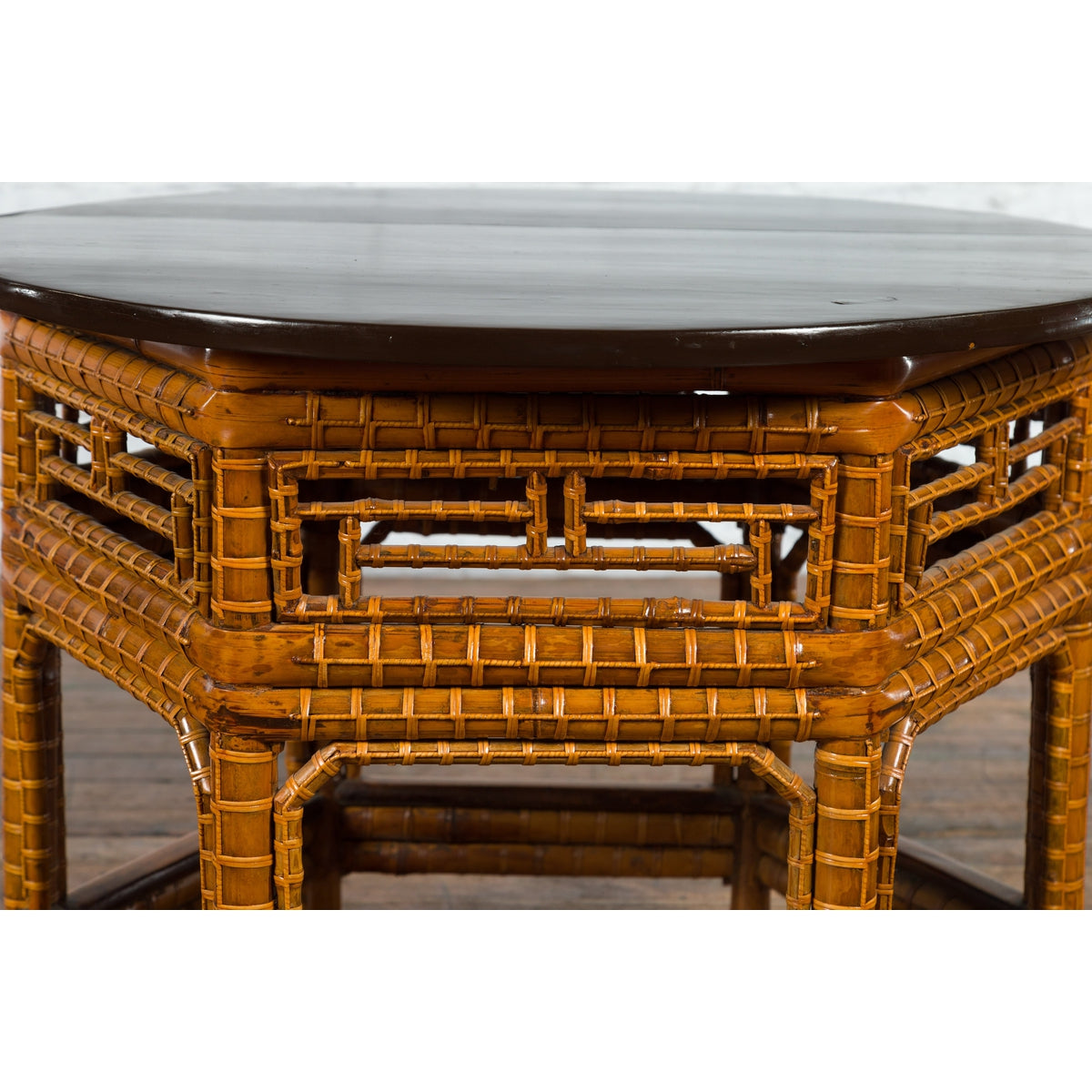 Chinese Qing Dynasty 19th Century Elm and Bamboo Coffee Table with Fretwork-6. Asian & Chinese Furniture, Art, Antiques, Vintage Home Décor for sale at FEA Home