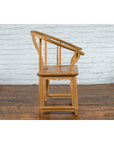 Ming Style Chinese Natural Wood Horseshoe Armchair with Carved Splat and Apron-4. Asian & Chinese Furniture, Art, Antiques, Vintage Home Décor for sale at FEA Home