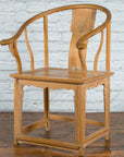 Ming Style Chinese Natural Wood Horseshoe Armchair with Carved Splat and Apron-2. Asian & Chinese Furniture, Art, Antiques, Vintage Home Décor for sale at FEA Home