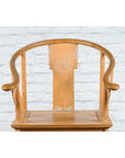 Ming Style Chinese Natural Wood Horseshoe Armchair with Carved Splat and Apron-6. Asian & Chinese Furniture, Art, Antiques, Vintage Home Décor for sale at FEA Home