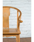 Ming Style Chinese Natural Wood Horseshoe Armchair with Carved Splat and Apron-9. Asian & Chinese Furniture, Art, Antiques, Vintage Home Décor for sale at FEA Home
