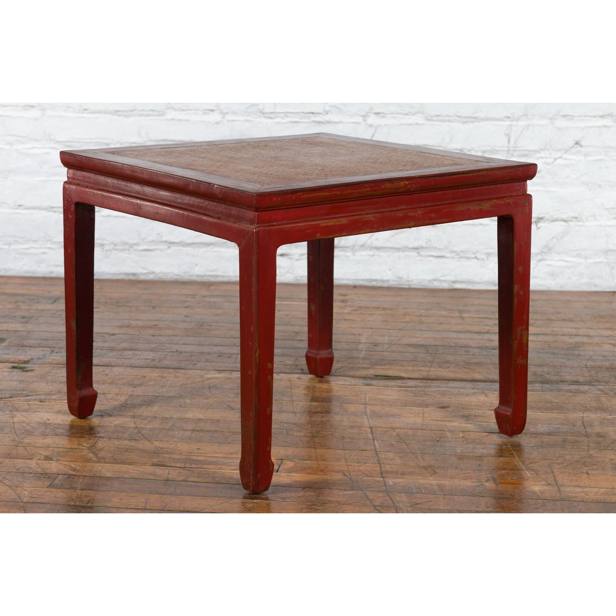 Chinese Qing Dynasty 19th Century Red Lacquer Side Table with Woven Rattan Top-5. Asian & Chinese Furniture, Art, Antiques, Vintage Home Décor for sale at FEA Home