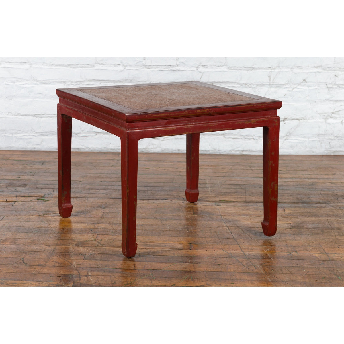 Chinese Qing Dynasty 19th Century Red Lacquer Side Table with Woven Rattan Top-4. Asian & Chinese Furniture, Art, Antiques, Vintage Home Décor for sale at FEA Home