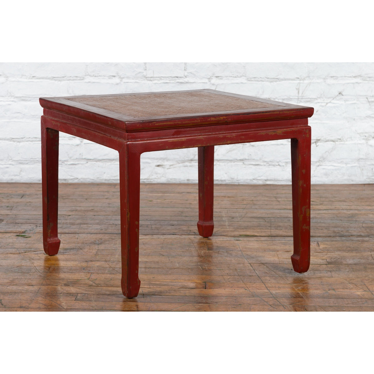 Chinese Qing Dynasty 19th Century Red Lacquer Side Table with Woven Rattan Top-3. Asian & Chinese Furniture, Art, Antiques, Vintage Home Décor for sale at FEA Home