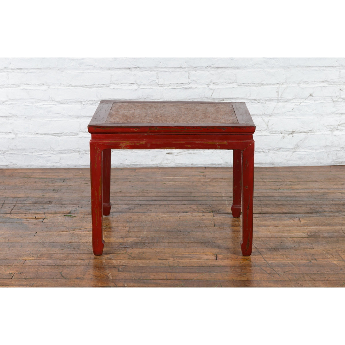 Chinese Qing Dynasty 19th Century Red Lacquer Side Table with Woven Rattan Top-17. Asian & Chinese Furniture, Art, Antiques, Vintage Home Décor for sale at FEA Home