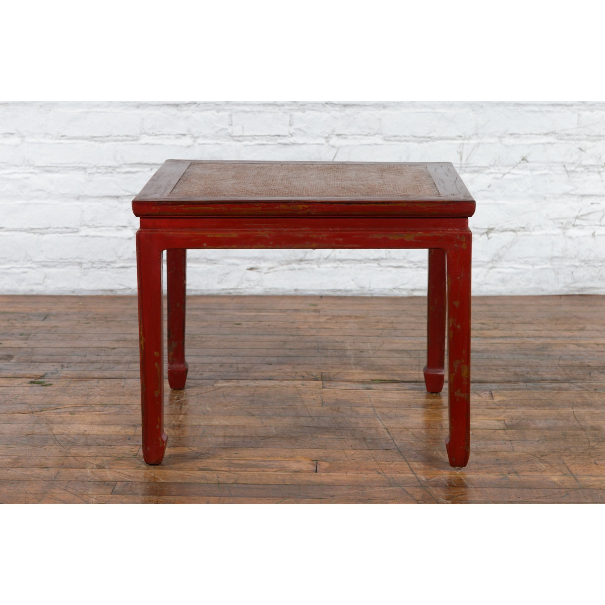 Chinese Qing Dynasty 19th Century Red Lacquer Side Table with Woven Rattan Top-19. Asian & Chinese Furniture, Art, Antiques, Vintage Home Décor for sale at FEA Home