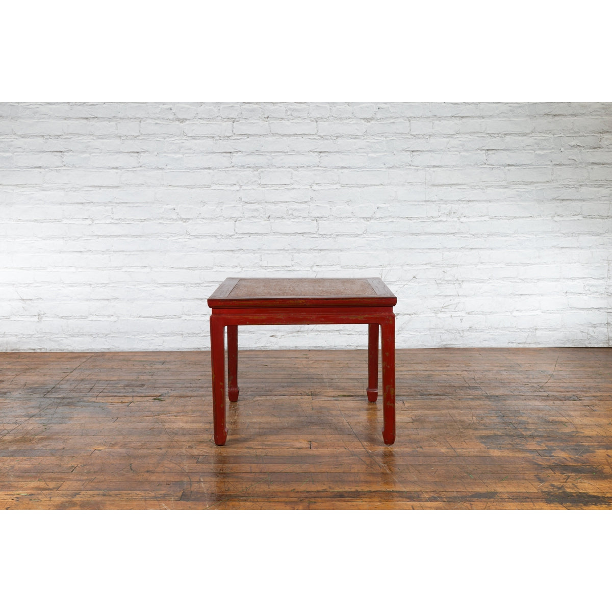 Chinese Qing Dynasty 19th Century Red Lacquer Side Table with Woven Rattan Top-7. Asian & Chinese Furniture, Art, Antiques, Vintage Home Décor for sale at FEA Home