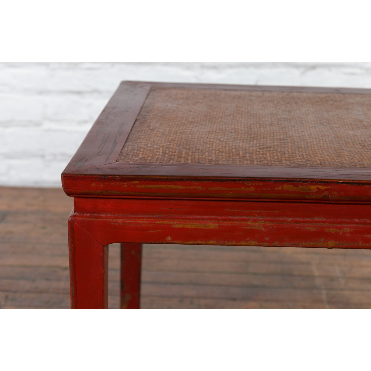 Chinese Qing Dynasty 19th Century Red Lacquer Side Table with Woven Rattan Top-8. Asian & Chinese Furniture, Art, Antiques, Vintage Home Décor for sale at FEA Home