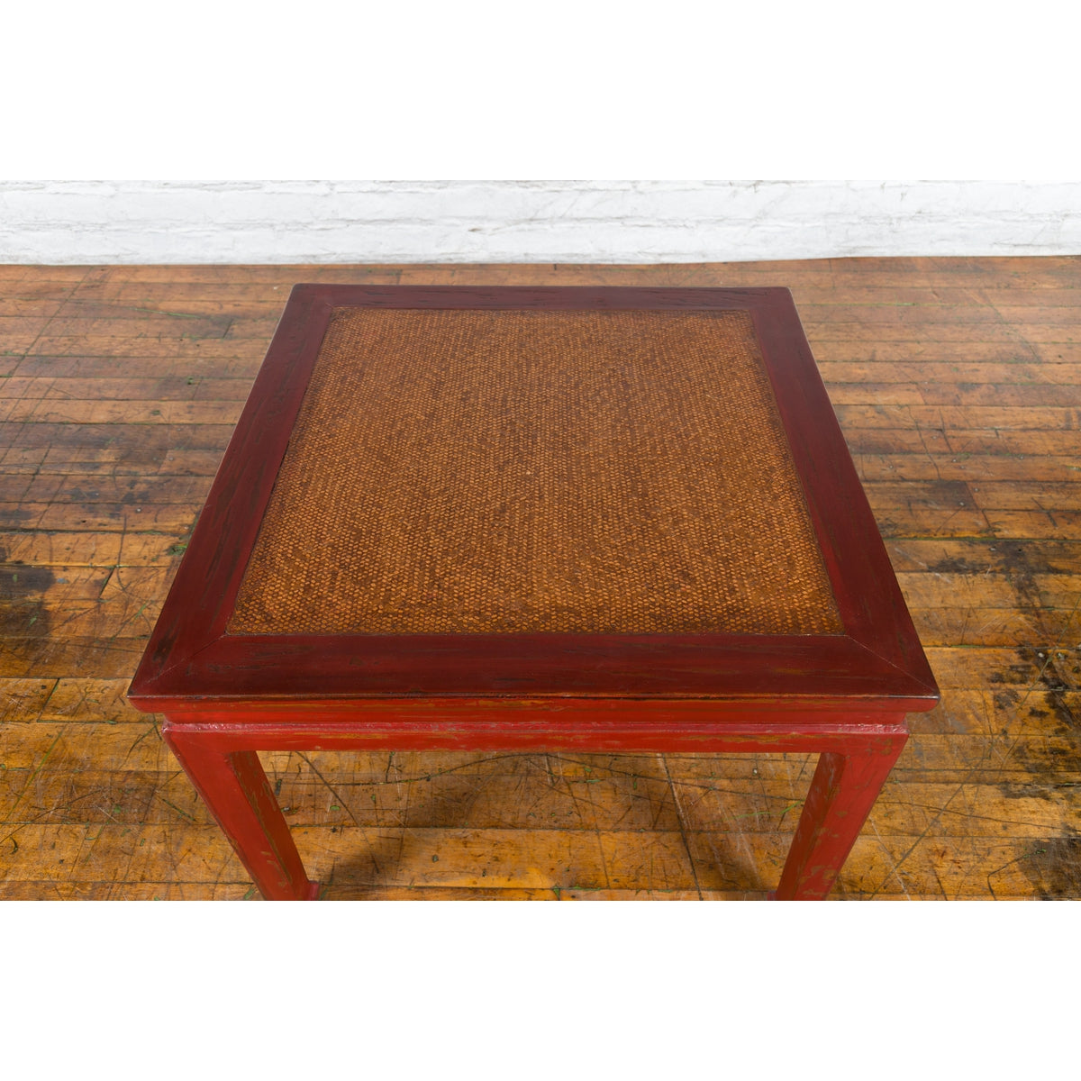 Chinese Qing Dynasty 19th Century Red Lacquer Side Table with Woven Rattan Top-6. Asian & Chinese Furniture, Art, Antiques, Vintage Home Décor for sale at FEA Home