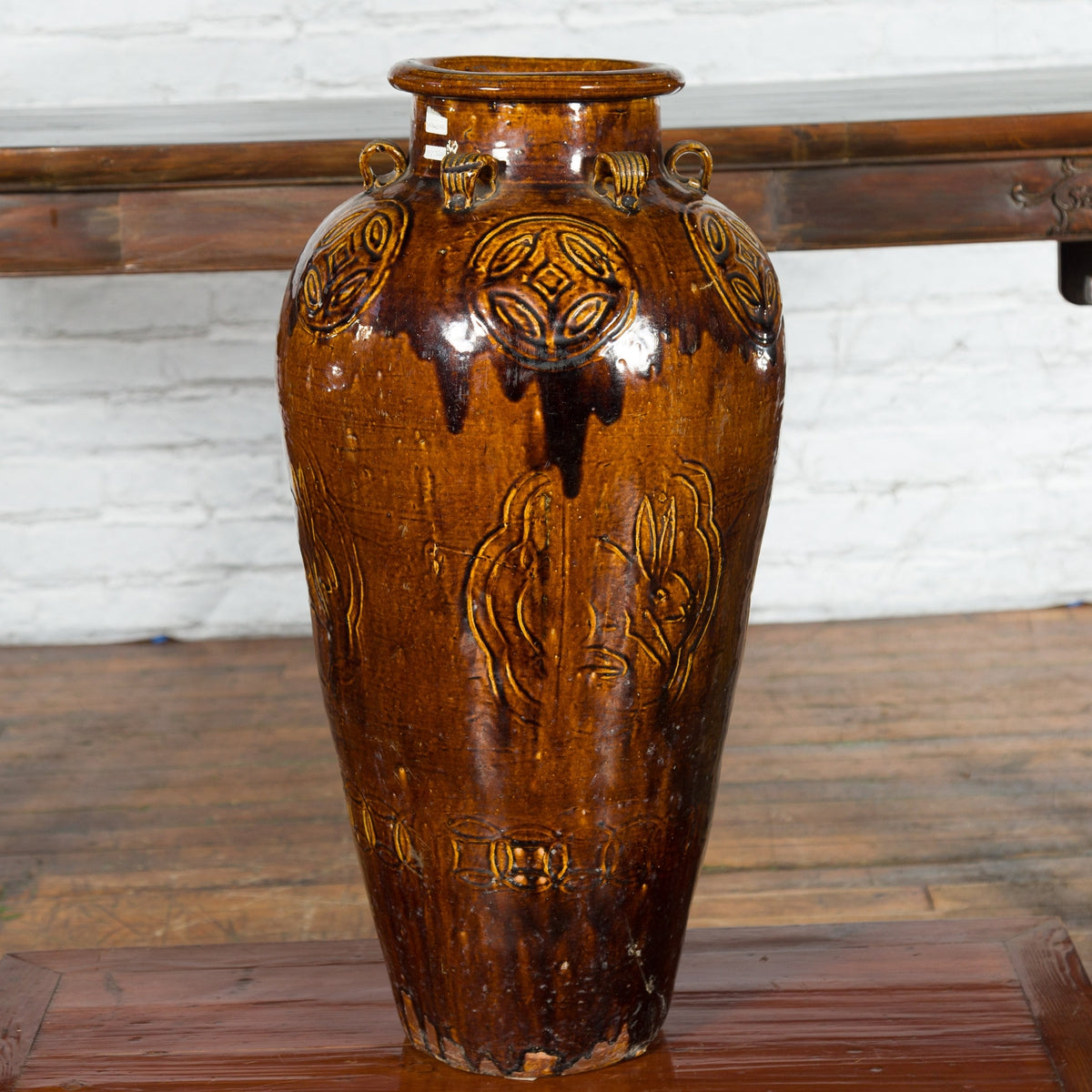 Chinese Qing Dynasty 19th Century Brown Glazed Jar with Loop Handles-2. Asian & Chinese Furniture, Art, Antiques, Vintage Home Décor for sale at FEA Home
