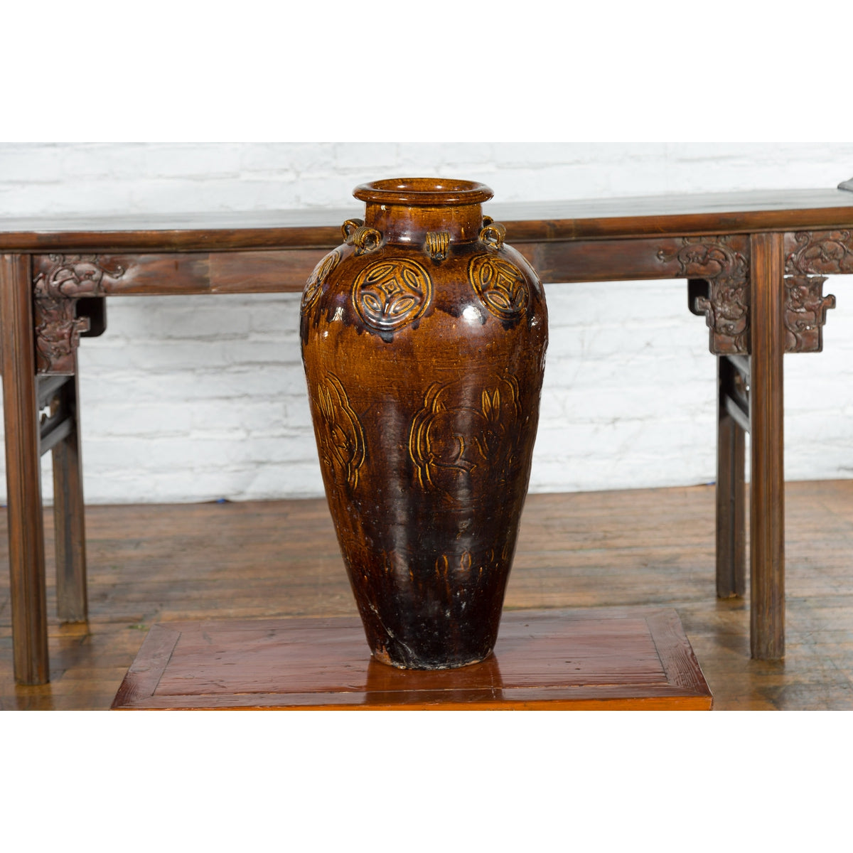 Chinese Qing Dynasty 19th Century Brown Glazed Jar with Loop Handles-3. Asian & Chinese Furniture, Art, Antiques, Vintage Home Décor for sale at FEA Home