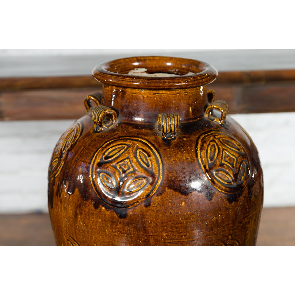 Chinese Qing Dynasty 19th Century Brown Glazed Jar with Loop Handles-4. Asian & Chinese Furniture, Art, Antiques, Vintage Home Décor for sale at FEA Home