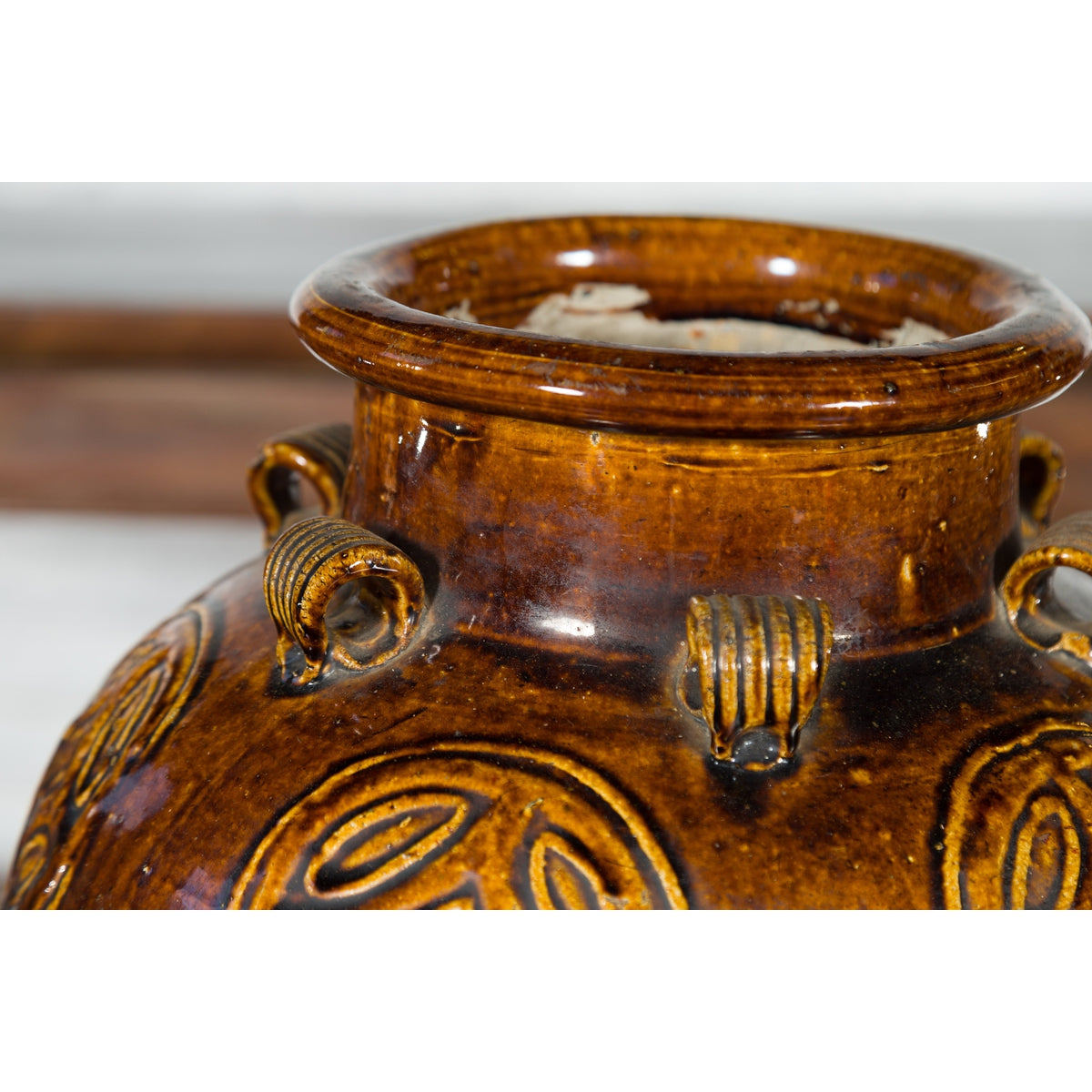 Chinese Qing Dynasty 19th Century Brown Glazed Jar with Loop Handles-8. Asian & Chinese Furniture, Art, Antiques, Vintage Home Décor for sale at FEA Home