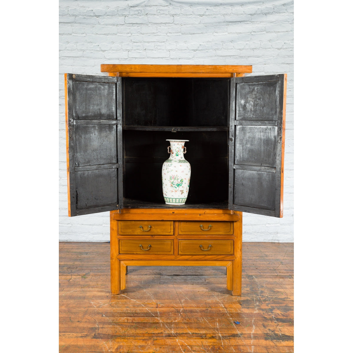 Chinese Qing Dynasty 19th Century Light Lacquer Cabinet with Doors and Drawers-4. Asian & Chinese Furniture, Art, Antiques, Vintage Home Décor for sale at FEA Home