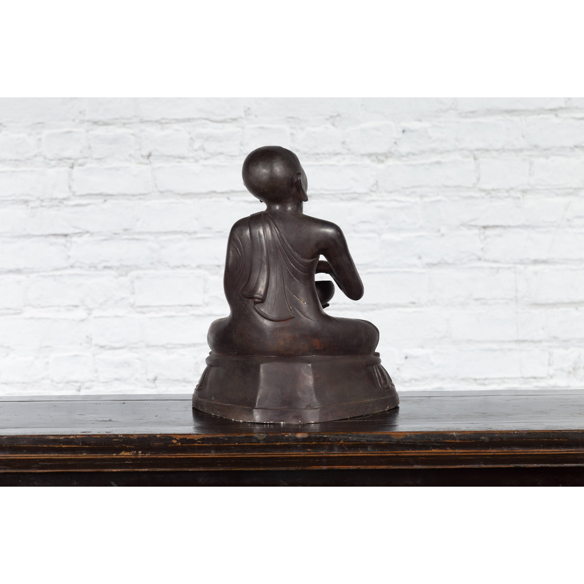 Bronze Lost Wax Sculpture Depicting a Praying Buddhist Monk with Offering Bowl-12. Asian & Chinese Furniture, Art, Antiques, Vintage Home Décor for sale at FEA Home