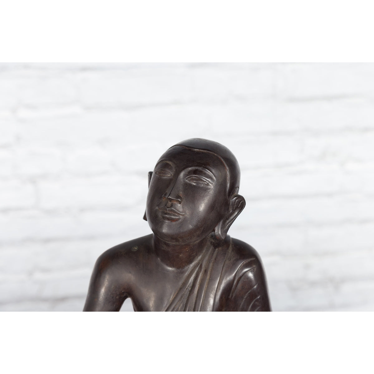 Bronze Lost Wax Sculpture Depicting a Praying Buddhist Monk with Offering Bowl-6. Asian & Chinese Furniture, Art, Antiques, Vintage Home Décor for sale at FEA Home
