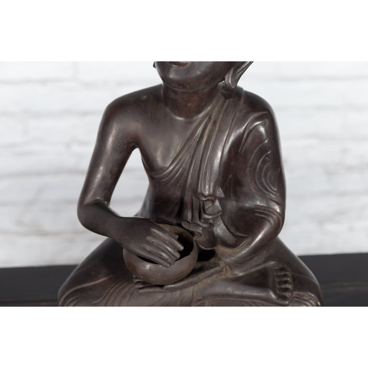 Bronze Lost Wax Sculpture Depicting a Praying Buddhist Monk with Offering Bowl-7. Asian & Chinese Furniture, Art, Antiques, Vintage Home Décor for sale at FEA Home