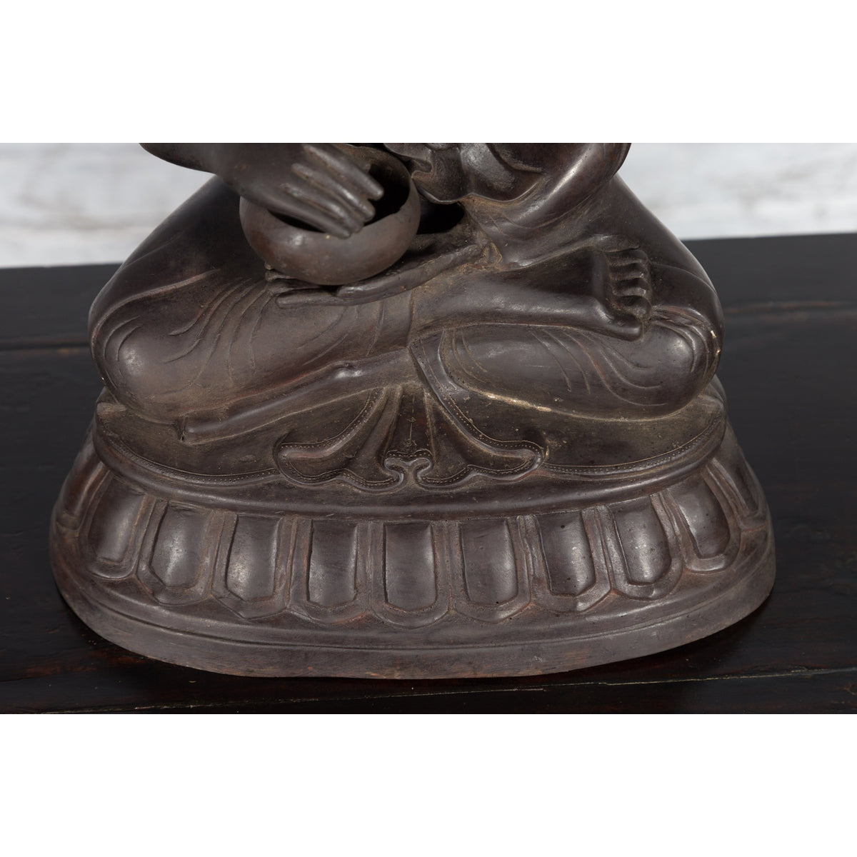Bronze Lost Wax Sculpture Depicting a Praying Buddhist Monk with Offering Bowl-8. Asian & Chinese Furniture, Art, Antiques, Vintage Home Décor for sale at FEA Home