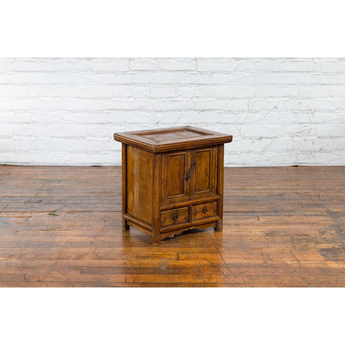 Chinese Early 20th Century Elmwood Bedside Cabinet with Weathered Patina-11. Asian & Chinese Furniture, Art, Antiques, Vintage Home Décor for sale at FEA Home