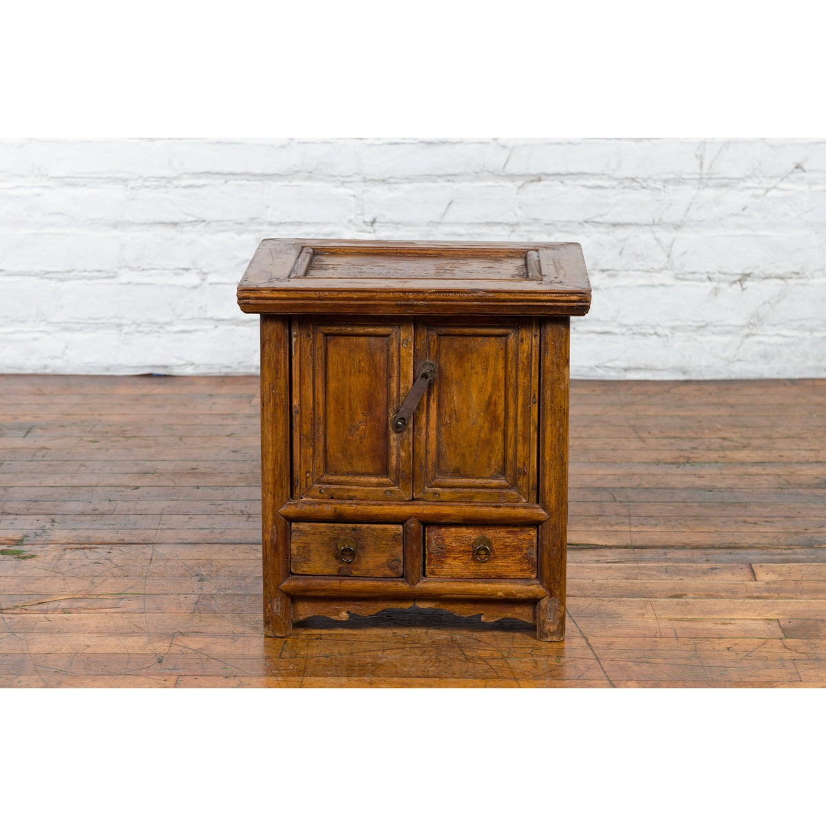 Chinese Early 20th Century Elmwood Bedside Cabinet with Weathered Patina-4. Asian & Chinese Furniture, Art, Antiques, Vintage Home Décor for sale at FEA Home