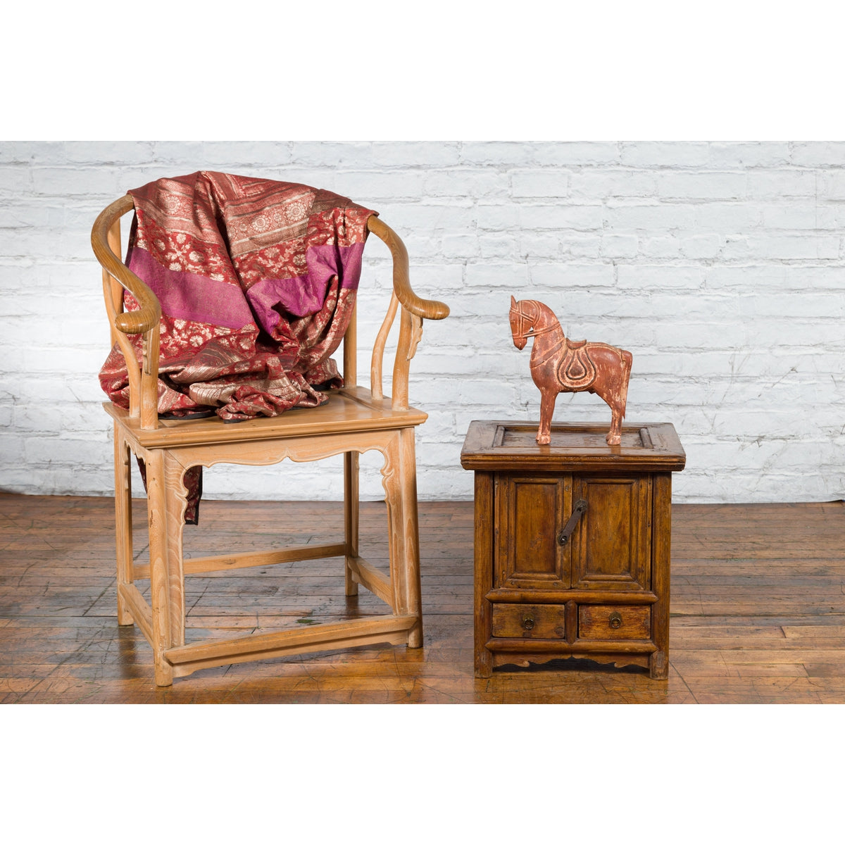 Chinese Early 20th Century Elmwood Bedside Cabinet with Weathered Patina-3. Asian & Chinese Furniture, Art, Antiques, Vintage Home Décor for sale at FEA Home