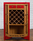 Chinese Antique Style Red Lacquered Liquor Cabinet with Revolving Hidden Panel-4. Asian & Chinese Furniture, Art, Antiques, Vintage Home Décor for sale at FEA Home