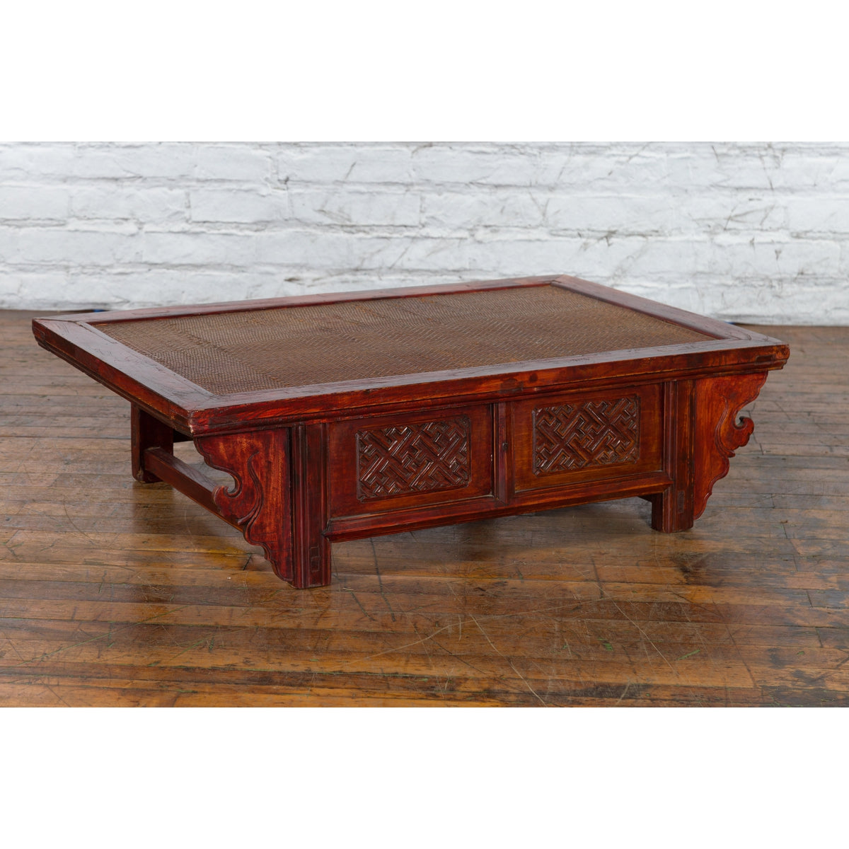 Qing Dynasty Chinese 19th Century Dark Red Lacquer Coffee Table with Rattan Top-9. Asian & Chinese Furniture, Art, Antiques, Vintage Home Décor for sale at FEA Home
