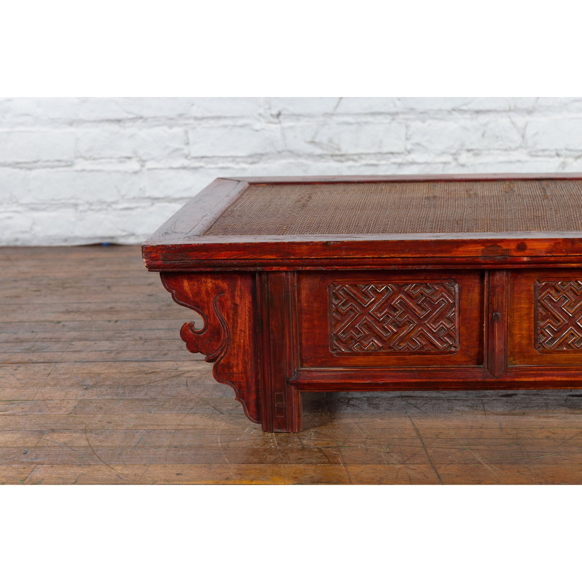 Qing Dynasty Chinese 19th Century Dark Red Lacquer Coffee Table with Rattan Top-3. Asian & Chinese Furniture, Art, Antiques, Vintage Home Décor for sale at FEA Home