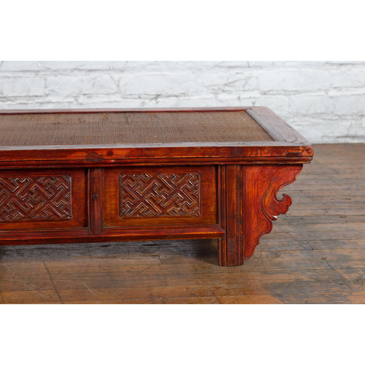 Qing Dynasty Chinese 19th Century Dark Red Lacquer Coffee Table with Rattan Top-4. Asian & Chinese Furniture, Art, Antiques, Vintage Home Décor for sale at FEA Home