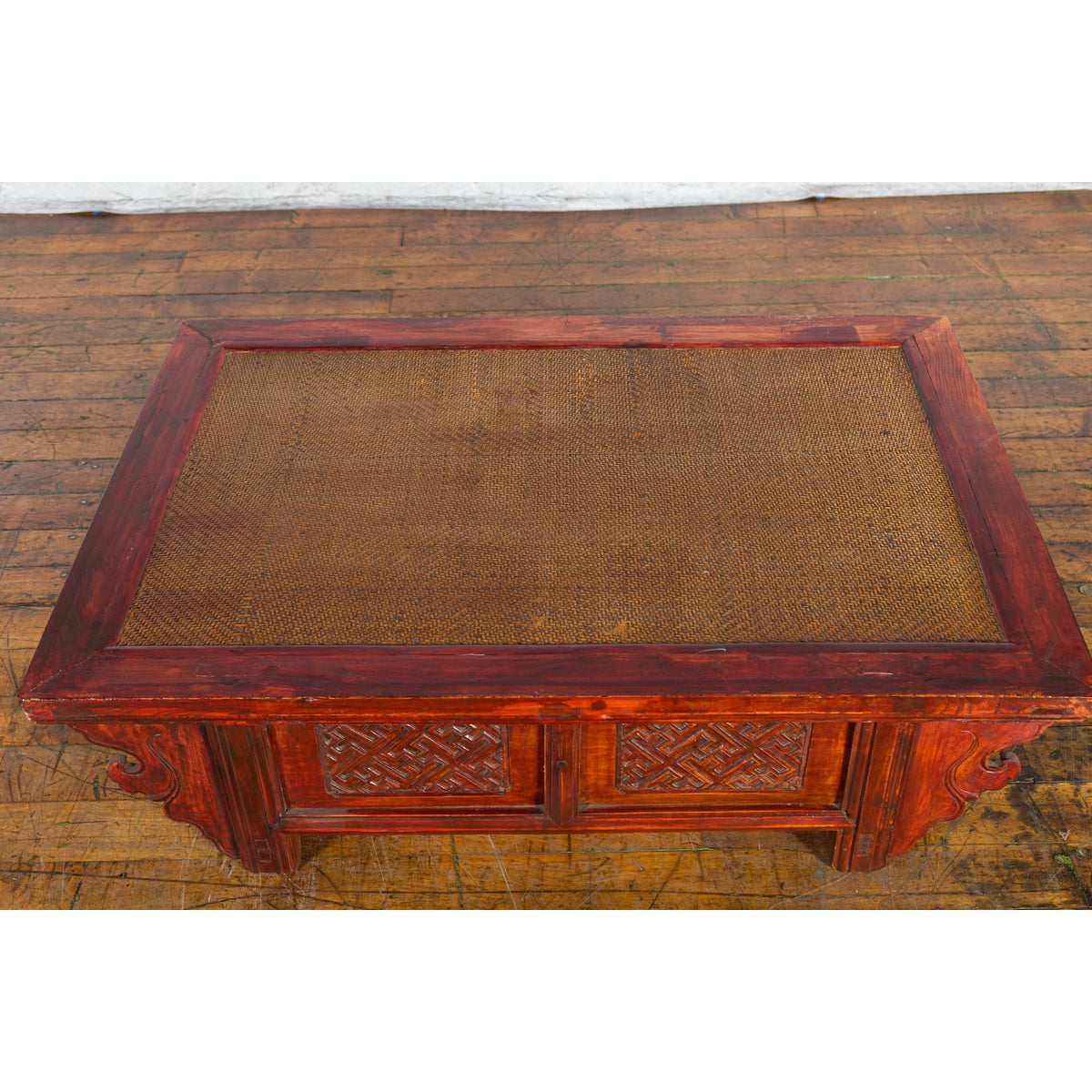 Qing Dynasty Chinese 19th Century Dark Red Lacquer Coffee Table with Rattan Top-5. Asian & Chinese Furniture, Art, Antiques, Vintage Home Décor for sale at FEA Home