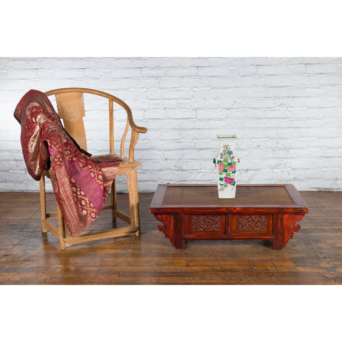 Qing Dynasty Chinese 19th Century Dark Red Lacquer Coffee Table with Rattan Top-8. Asian & Chinese Furniture, Art, Antiques, Vintage Home Décor for sale at FEA Home
