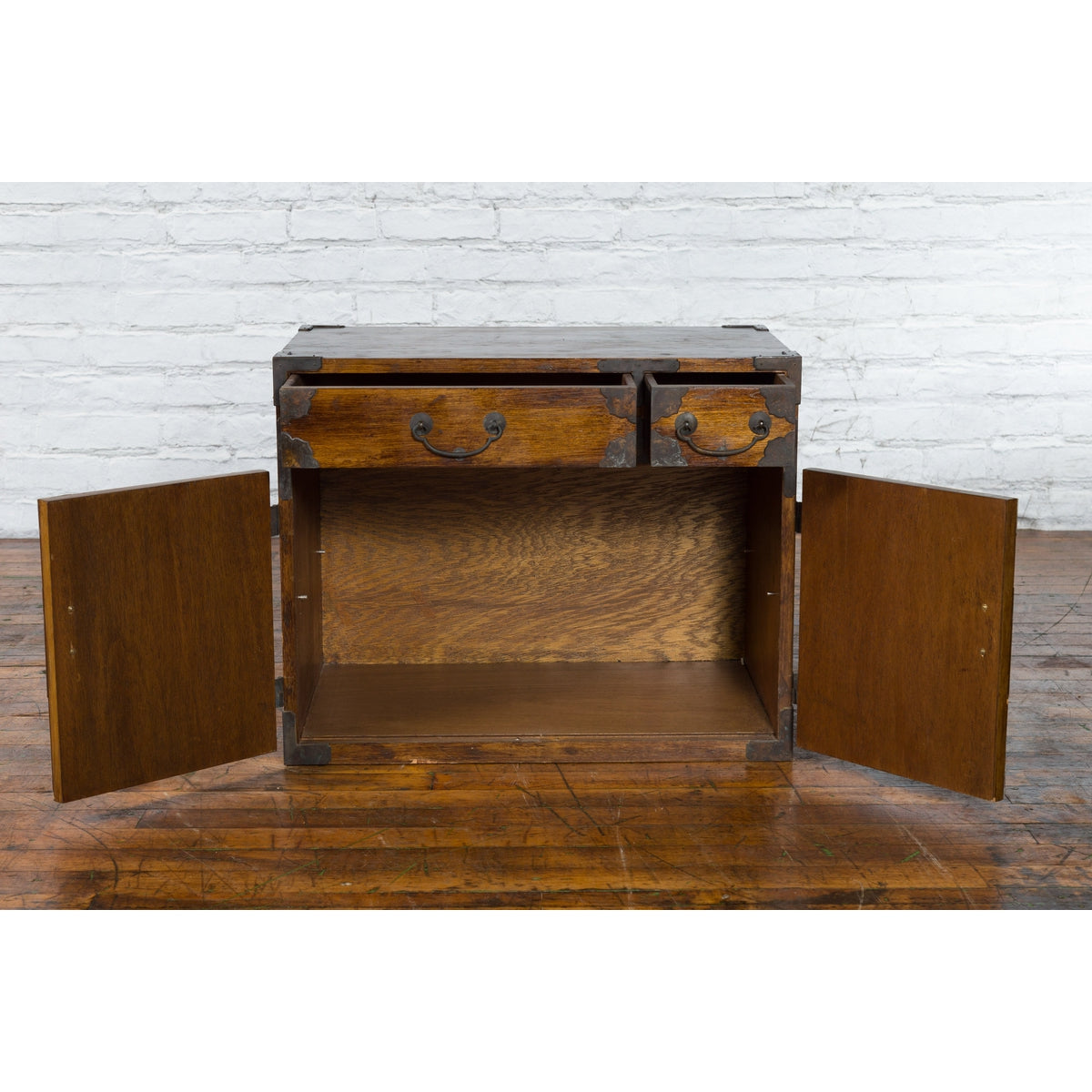 Korean 19th Century Brown Wood Side Cabinet with Black Iron Hardware-4. Asian & Chinese Furniture, Art, Antiques, Vintage Home Décor for sale at FEA Home