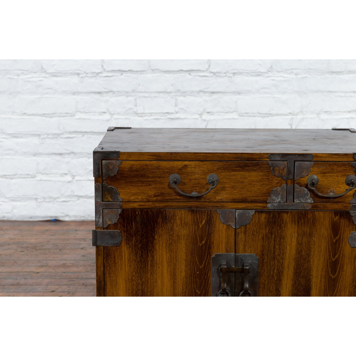 Korean 19th Century Brown Wood Side Cabinet with Black Iron Hardware-11. Asian & Chinese Furniture, Art, Antiques, Vintage Home Décor for sale at FEA Home