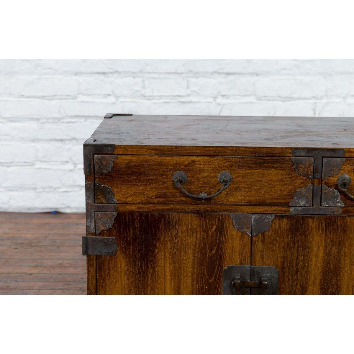 Korean 19th Century Brown Wood Side Cabinet with Black Iron Hardware-5. Asian & Chinese Furniture, Art, Antiques, Vintage Home Décor for sale at FEA Home