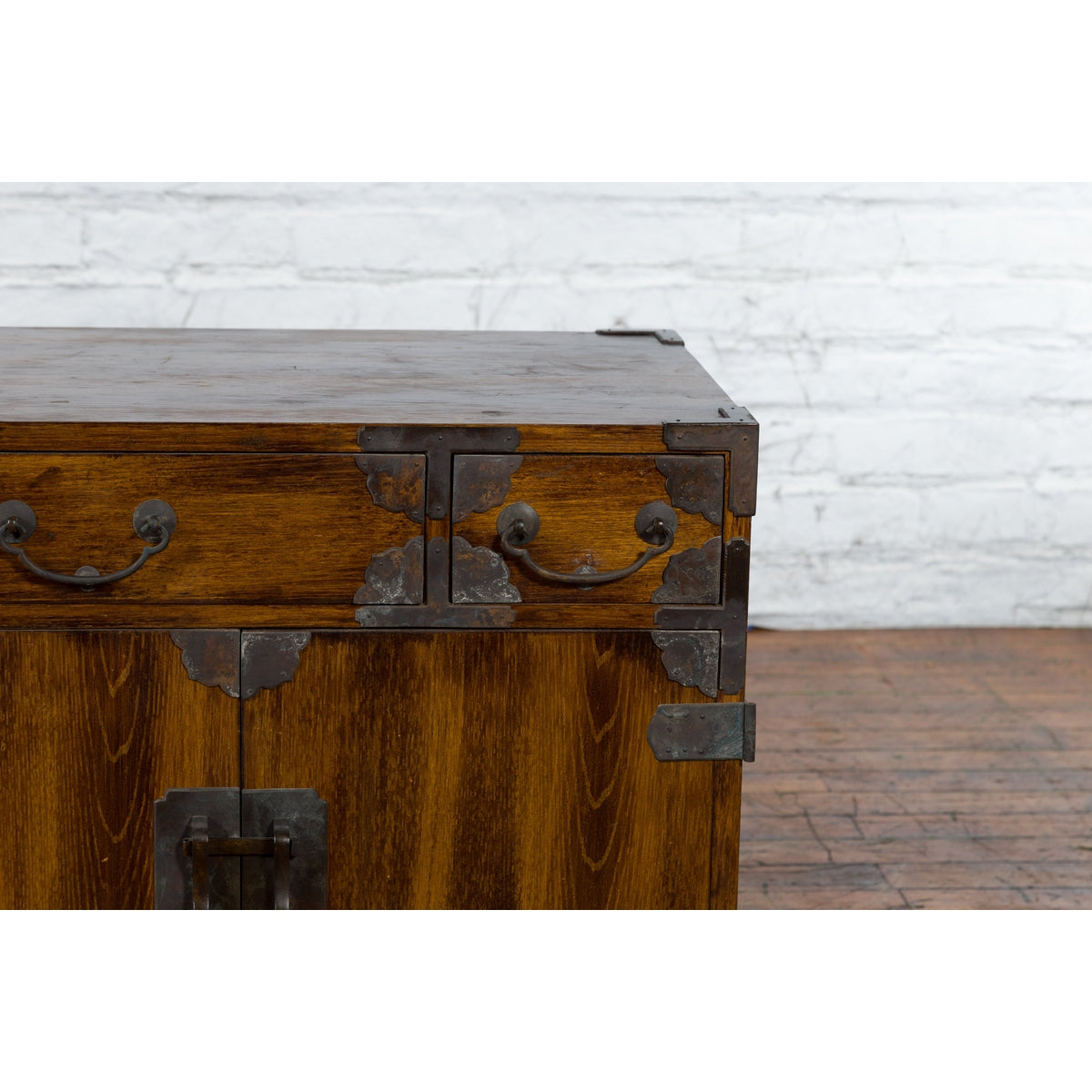 Korean 19th Century Brown Wood Side Cabinet with Black Iron Hardware-6. Asian & Chinese Furniture, Art, Antiques, Vintage Home Décor for sale at FEA Home