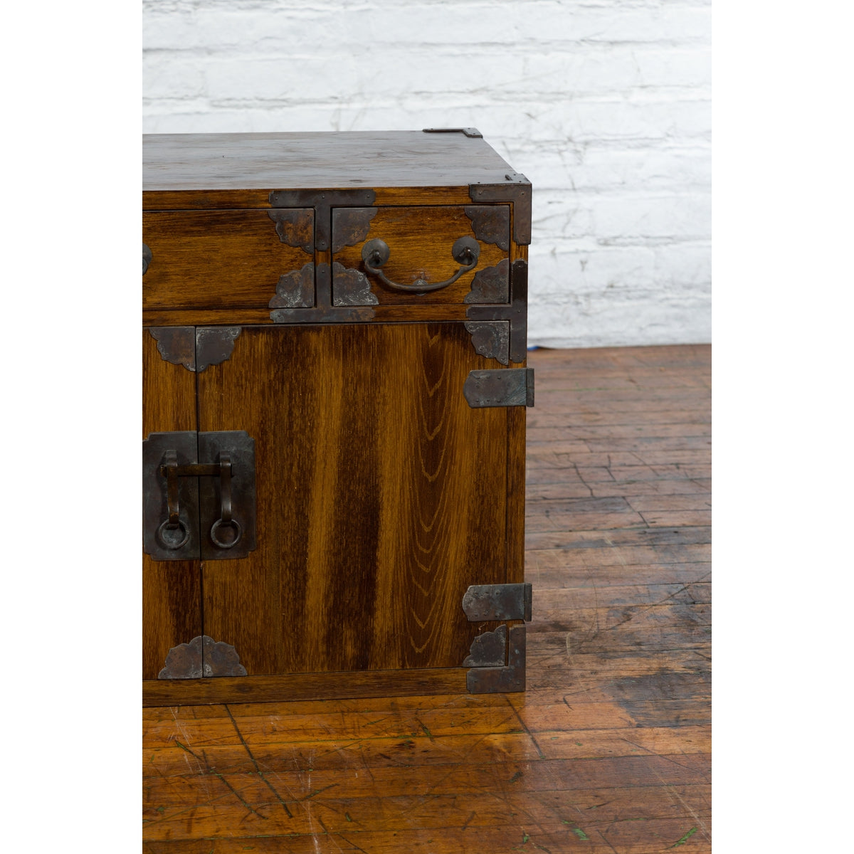 Korean 19th Century Brown Wood Side Cabinet with Black Iron Hardware-10. Asian & Chinese Furniture, Art, Antiques, Vintage Home Décor for sale at FEA Home